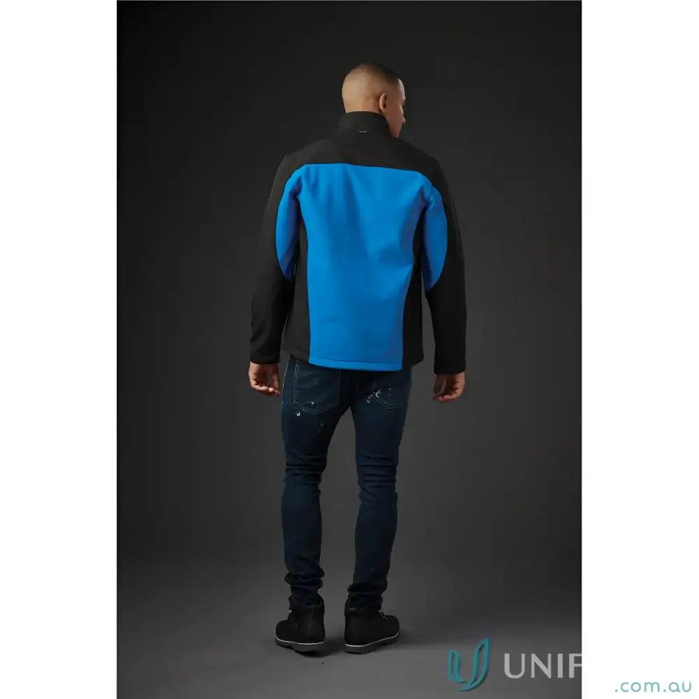 Men’s black and blue cascades softshell fleece jacket ideal for workwear or uniforms