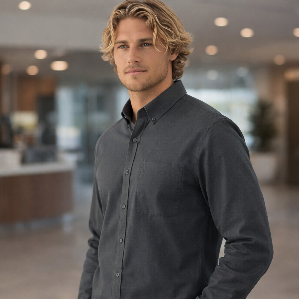 Dark gray Casual Cotton Blend Shirt m7009l with professional corporate casual look