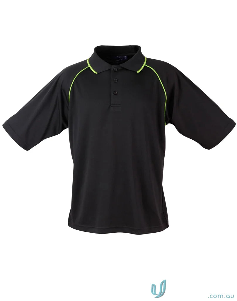 Champion Raglan Polo with black color and neon green trim for a winning spirit vibe