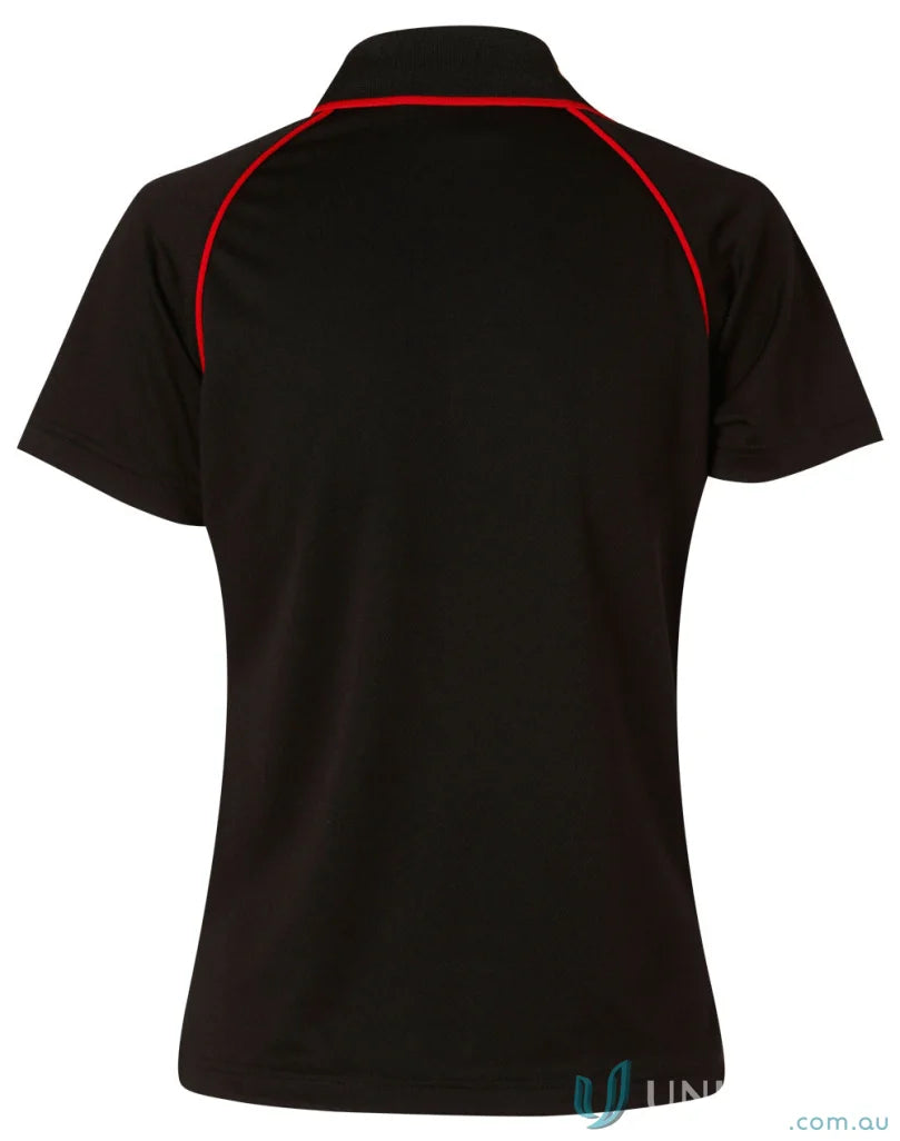 Black Champion Raglan Polo shirt with red trim for a winning spirit champion look