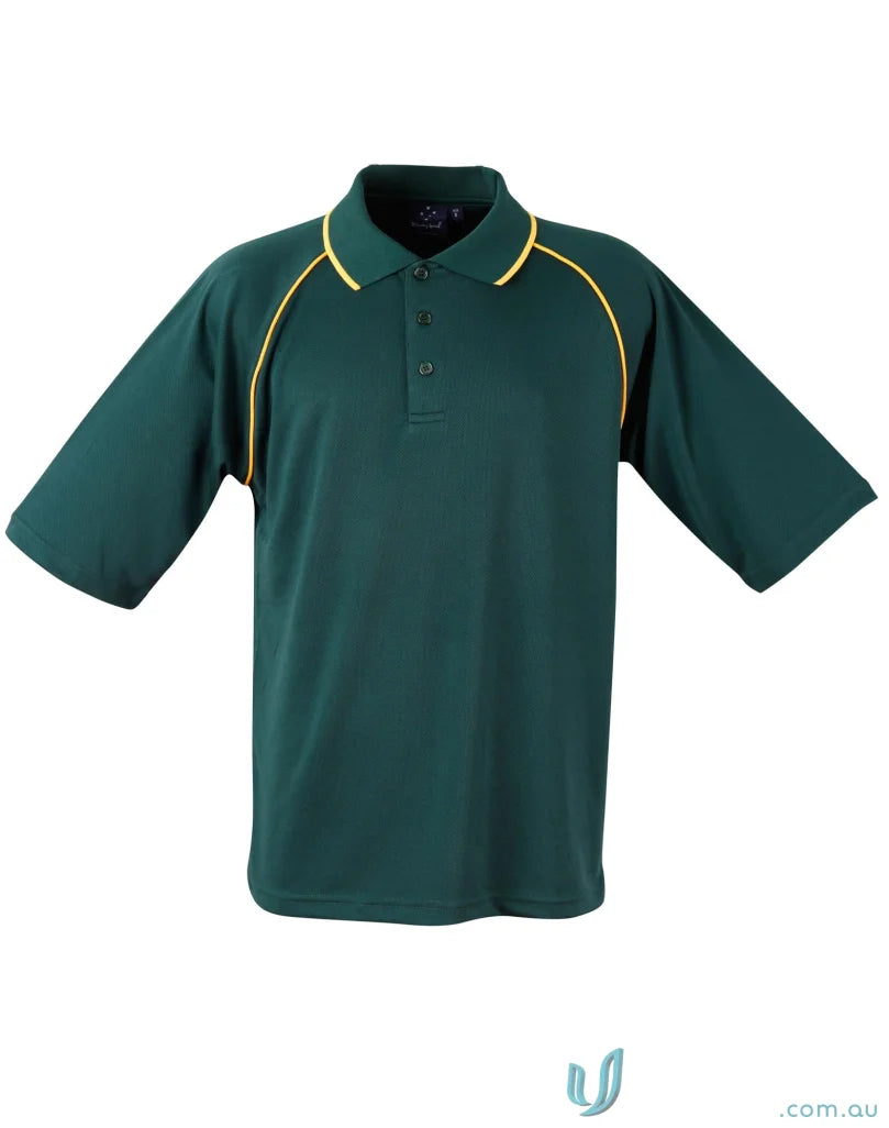 Green Polo Shirt with Yellow Trim from Champion CoolDry Raglan for Winning Spirit Style