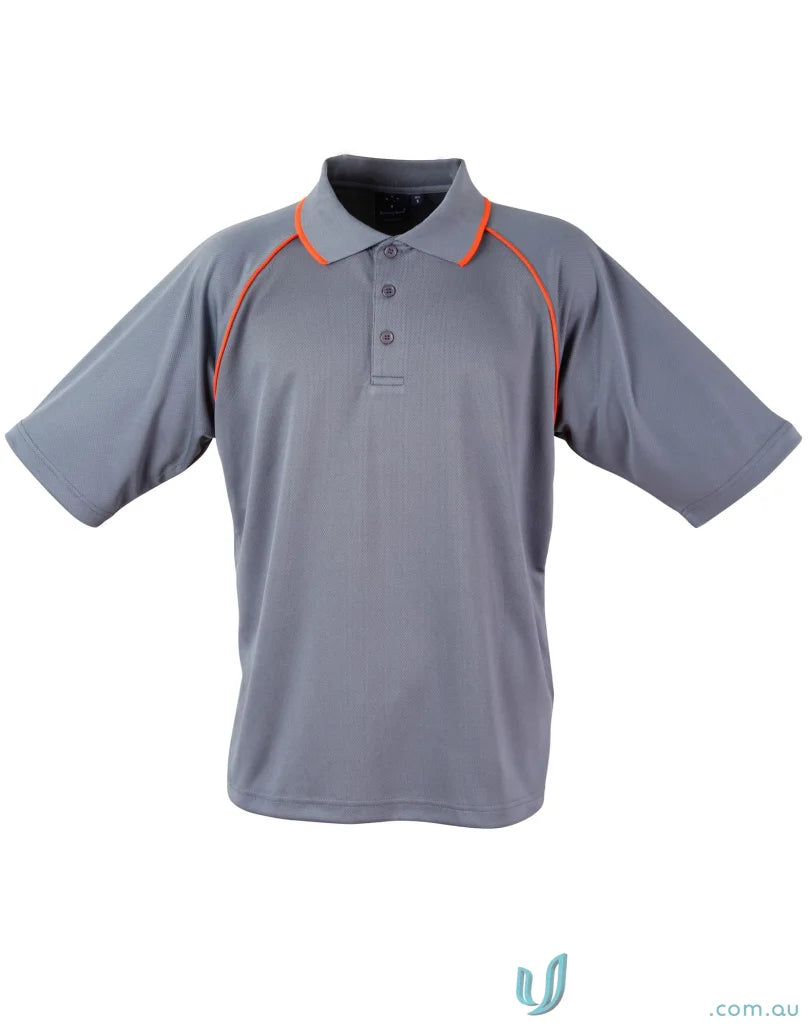 Gray Champion Raglan Polo with orange trim showcasing stylish champion cooldry raglan design