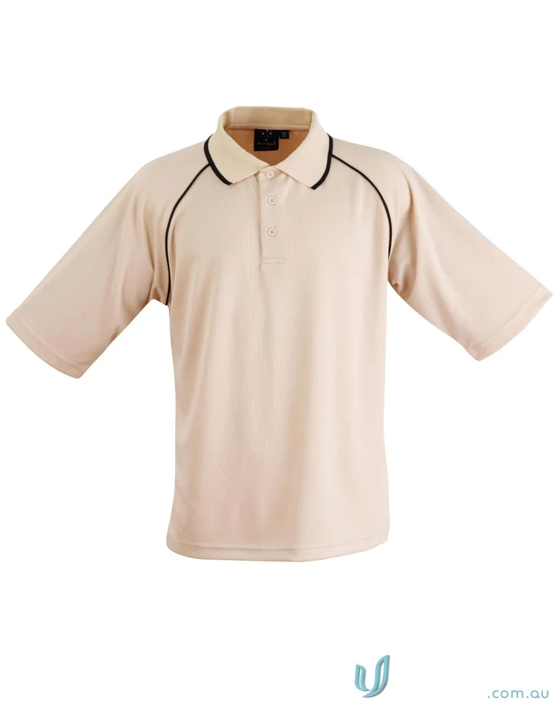 Beige Champion CoolDry Raglan Polo with black trim, perfect for winning spirit champion polo