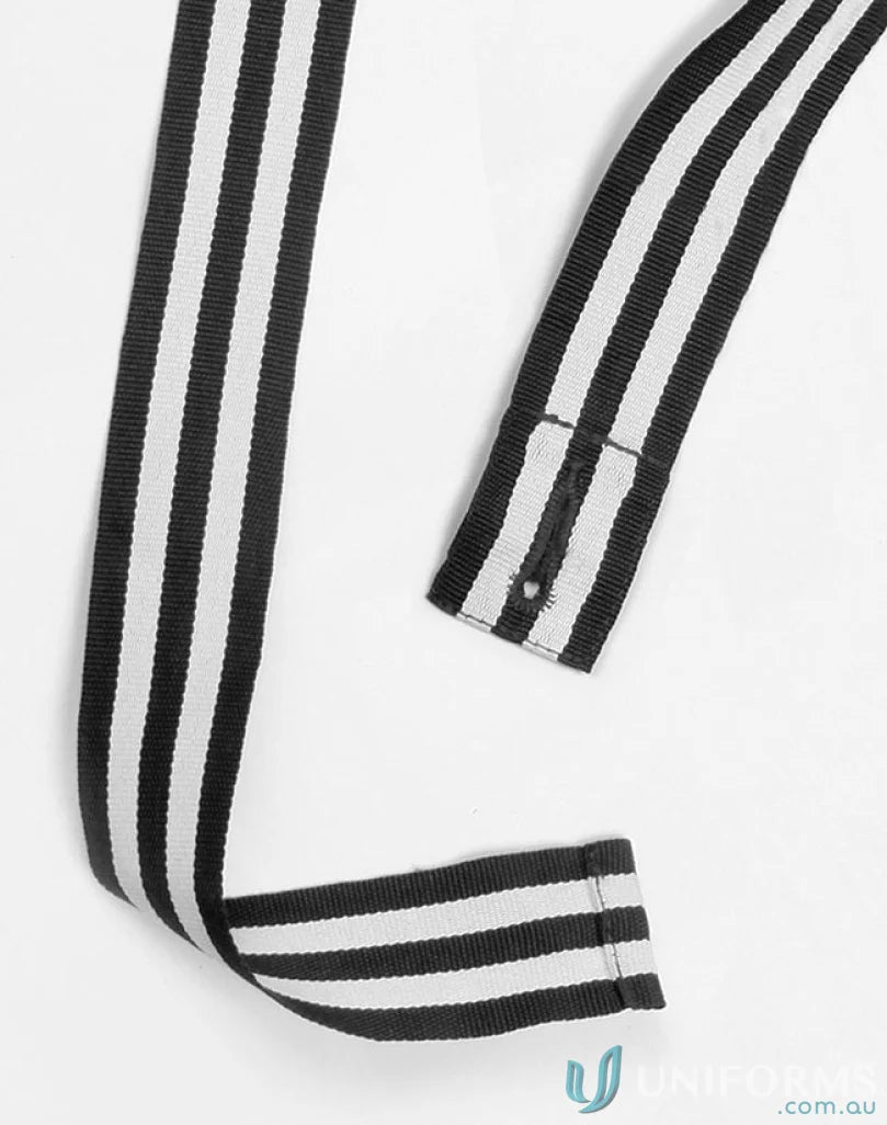 Black and white striped ribbon with buttonhole for changeable two tone apron straps