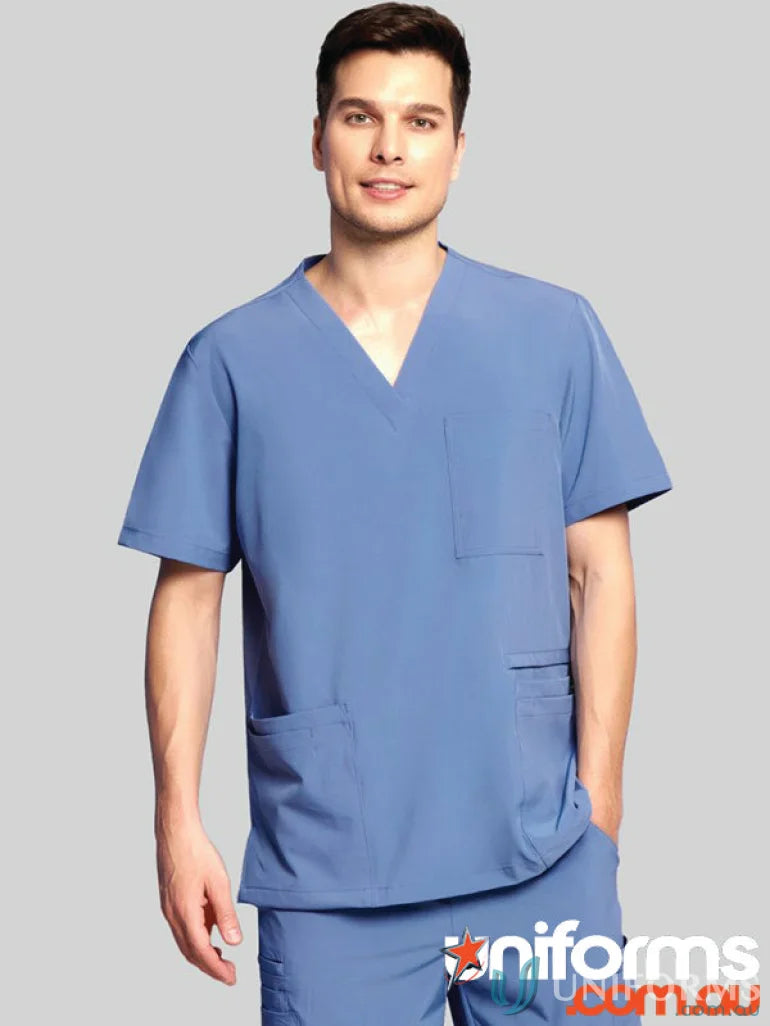 Blue City Collection Charlie scrub top with modest v-neckline for aged care facilities
