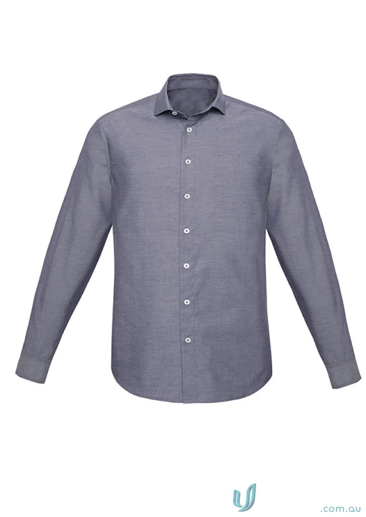 Charlie Slim Fit long-sleeve shirt in gray with mechanical stretch and white buttons