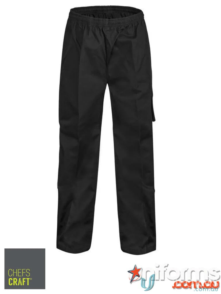 Black chef drawstring cargo pants for uniforms and workwear, comfy and functional