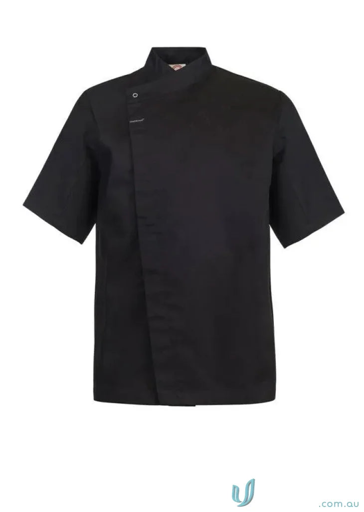 Black short-sleeved Chef SS Tunic with concealed press studs for staying cool in the kitchen