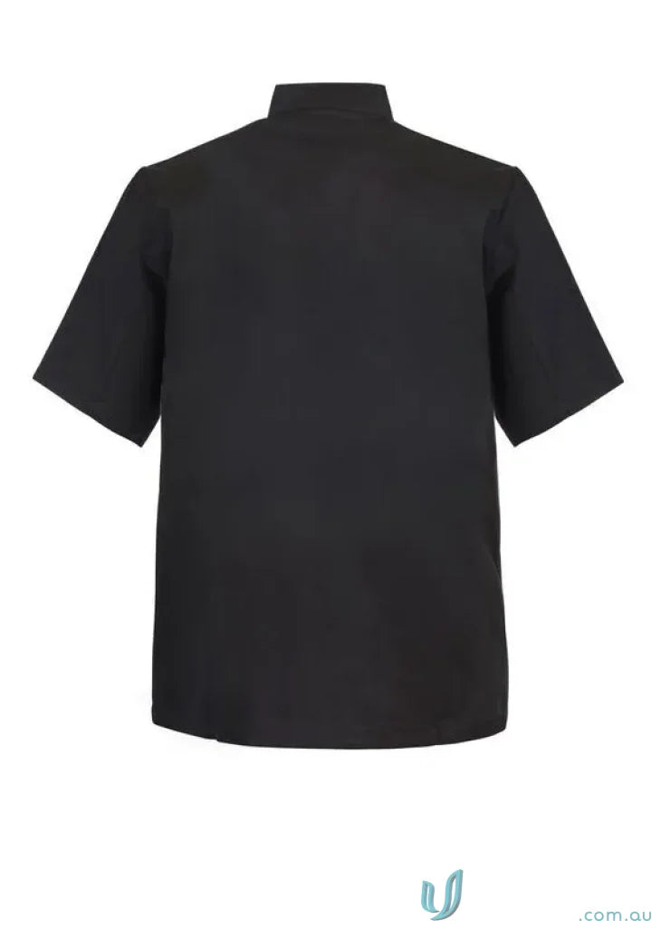 Black chef SS tunic with concealed press studs and short sleeves for staying cool