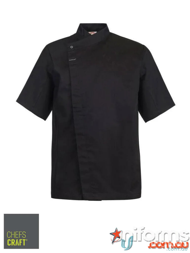 Black short-sleeved Chef SS Tunic with concealed press studs for stay cool in the kitchen