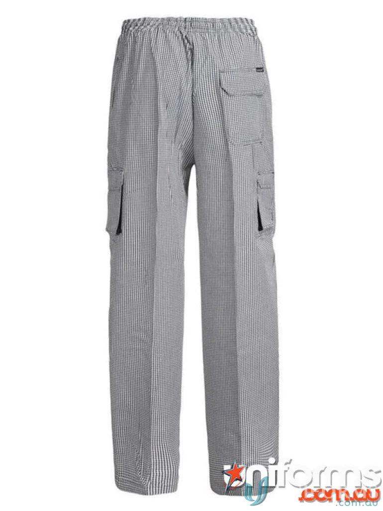 Chefs Check Cargo Pant with contrast gusset for comfy kitchen wear