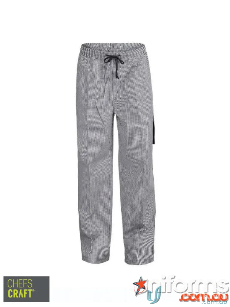 Chefs Check Cargo Pant with striped pattern and contrast gusset for style and comfort