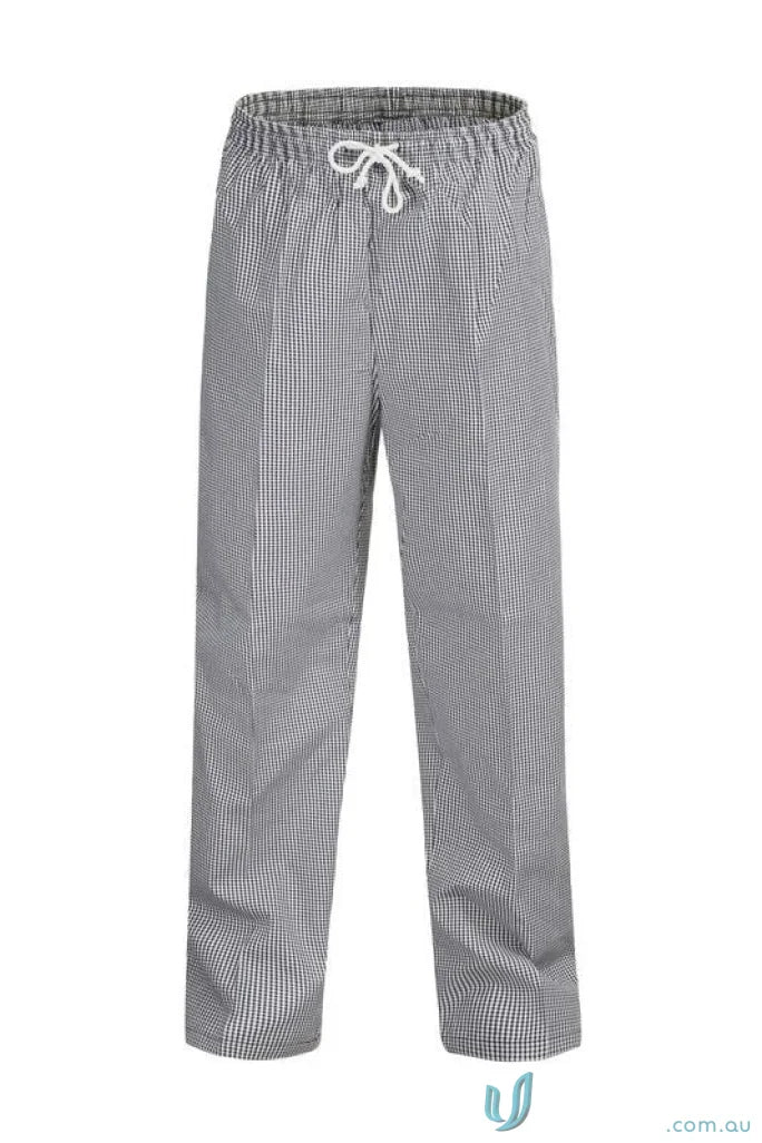 Gray and white checkered Chefs Elastic Waist Check Pant for comfortable workwear