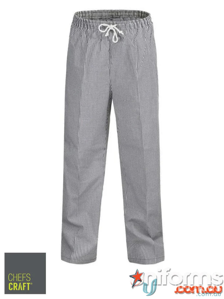 Chefs elastic waist check pant with checkered design and drawstring for comfortable workwear