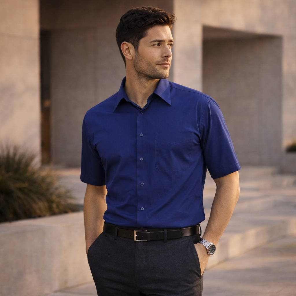 Chelsea SS metro short sleeve tapered fit shirt in royal blue