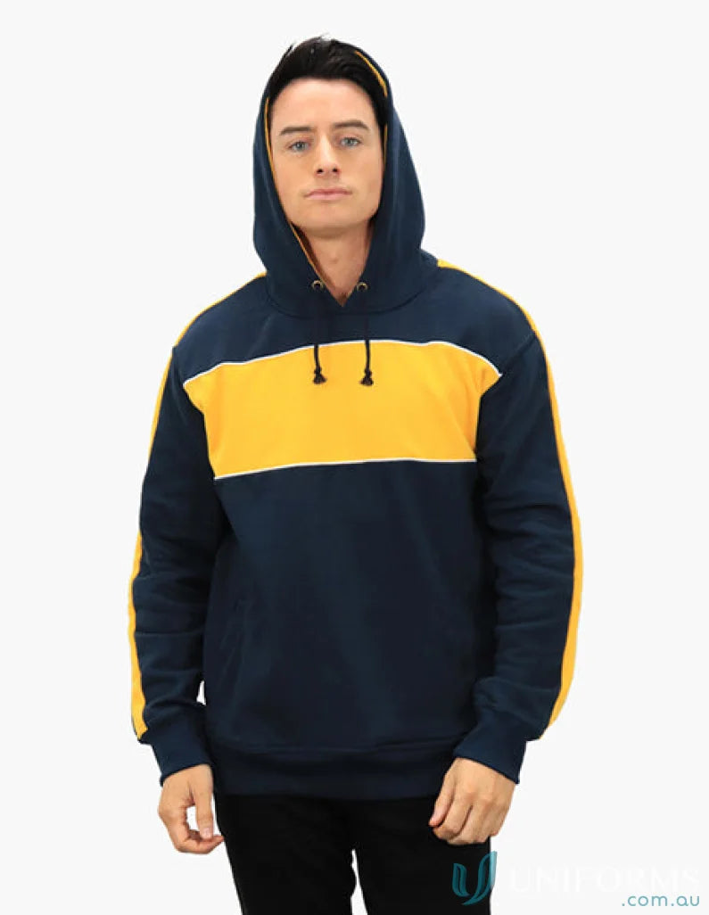 Navy and gold Chesty Hoodie with chest panel and anti-pill fleece, perfect for uniforms