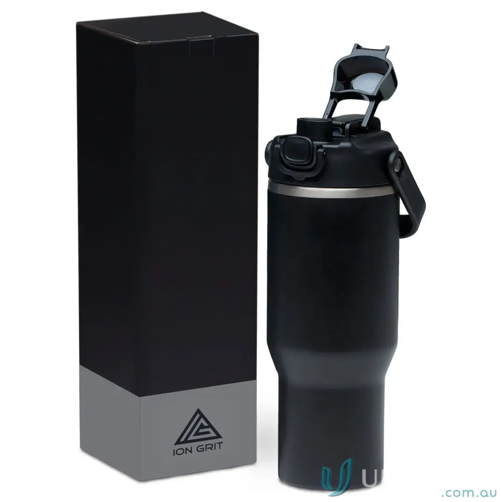 Black stainless steel ChillGuard 1L insulated bottle with double‑wall vacuum and matte black finish