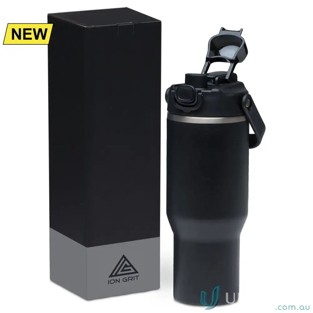 Black stainless steel ChillGuard 1L insulated bottle with double‑wall vacuum, matte black finish