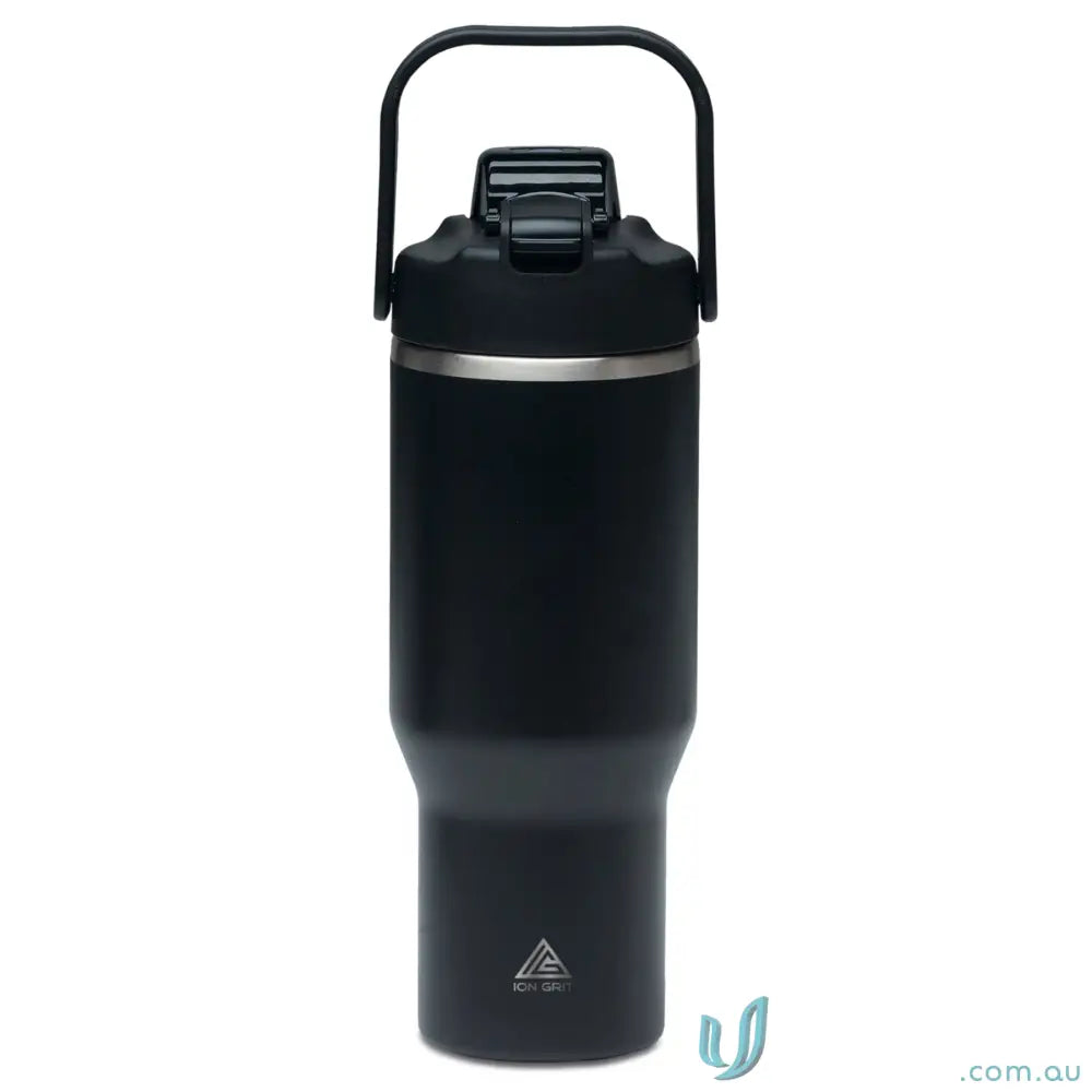 Matte black stainless steel ChillGuard 1L insulated bottle with double‑wall vacuum and handle