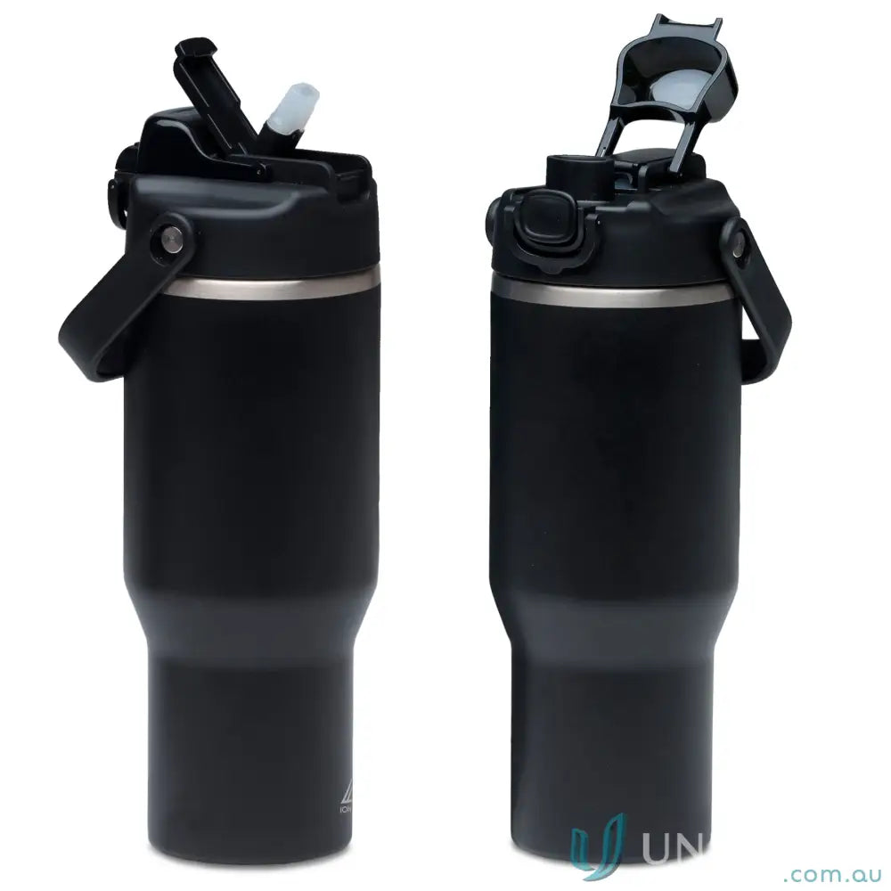Stainless steel ChillGuard 1L insulated bottle with double‑wall vacuum and matte black lids