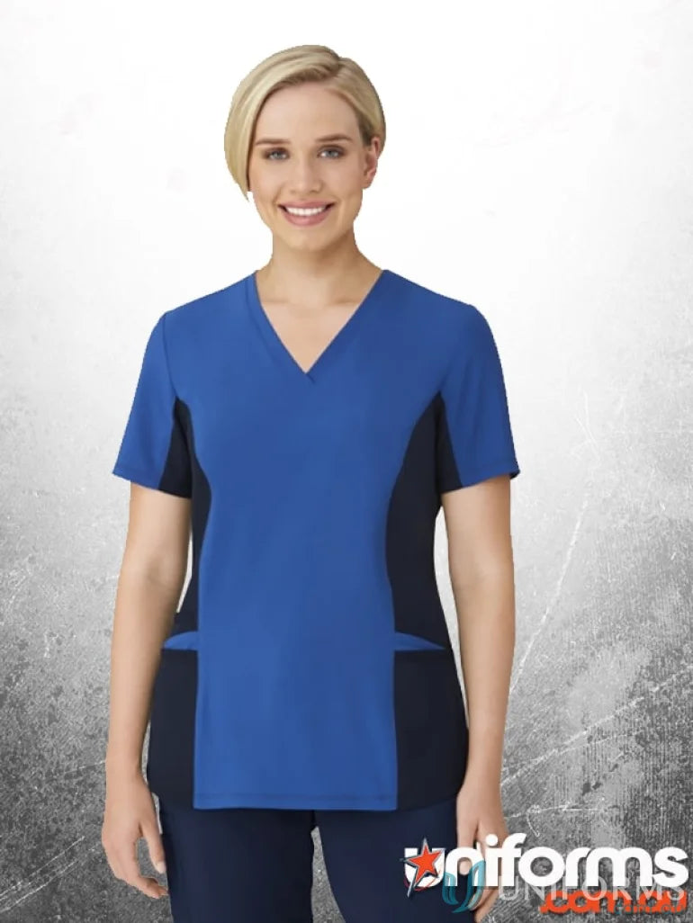 Blue and black City Active Healthcare Top with pockets, perfect workwear uniform