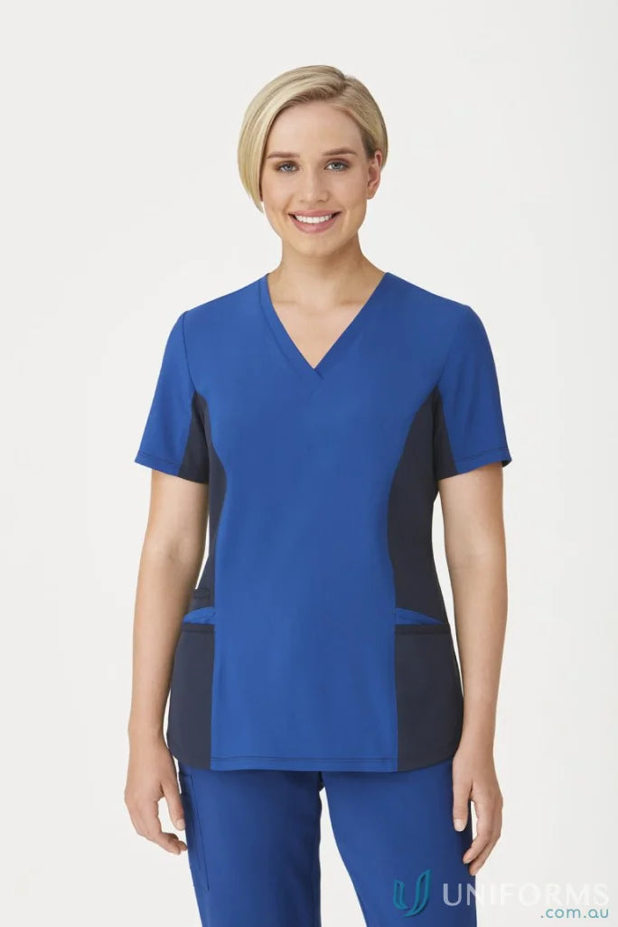 City Active Healthcare Top with pockets, blue scrub uniform for workwear