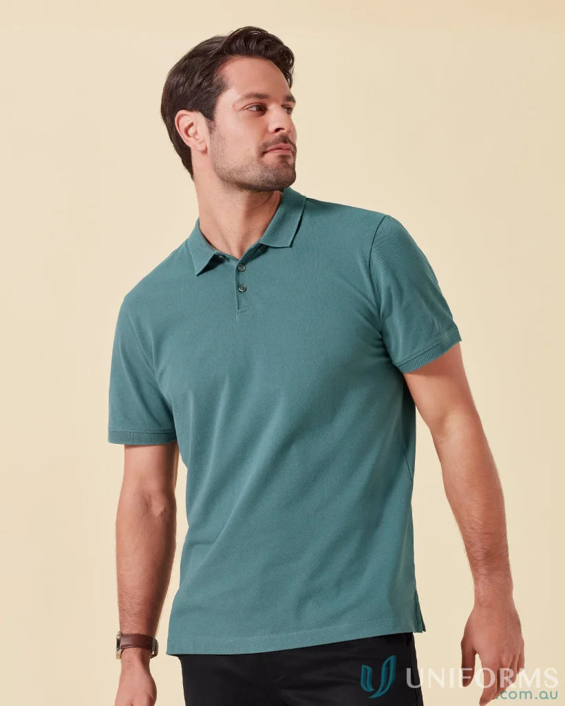 City Polo short sleeve polo in teal with two-button placket, style p105ms