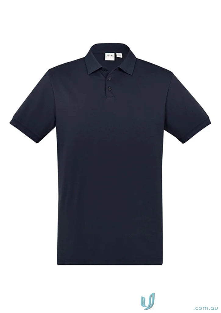 Men’s navy blue City Polo short sleeve polo with three-button placket p105ms