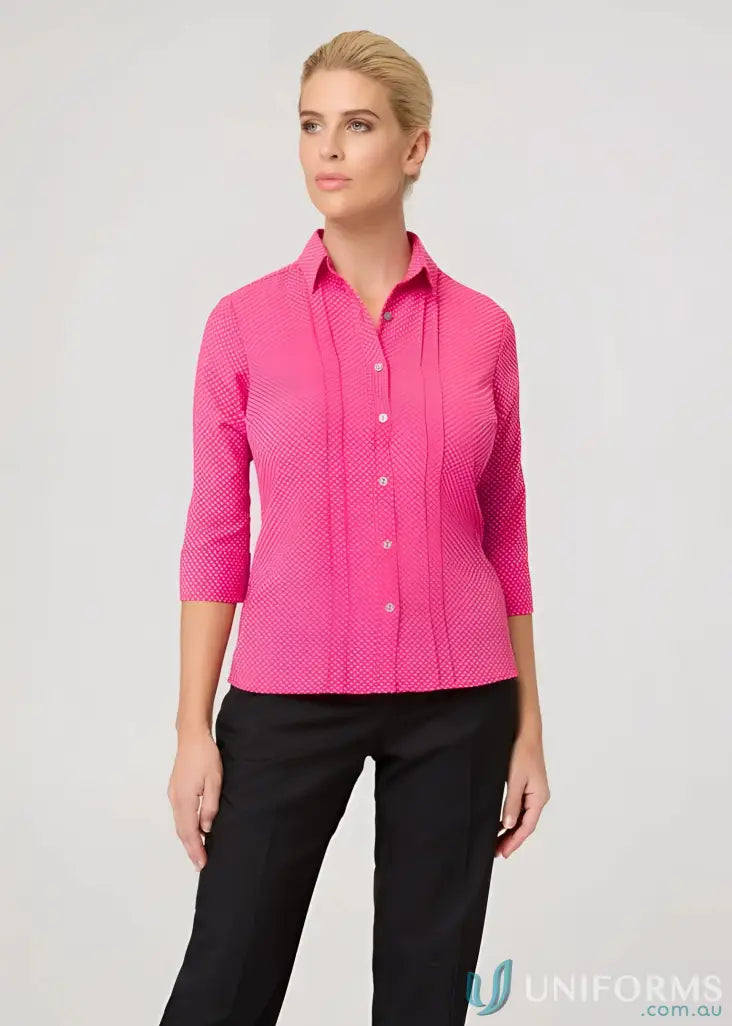 Bright pink City Stretch Spot 3qtr Shirt with easy care, natural stretch for uniforms