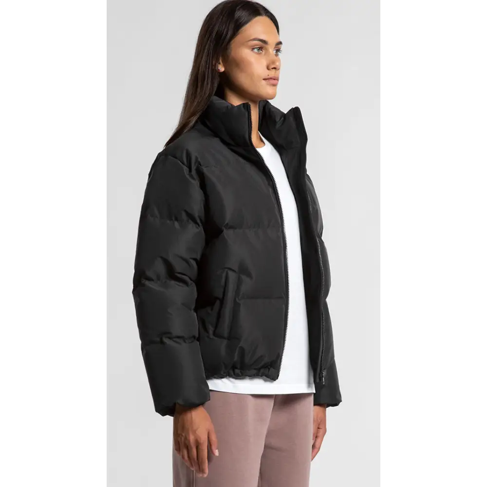 Black Claire Puffer Jacket with high collar and quilted design