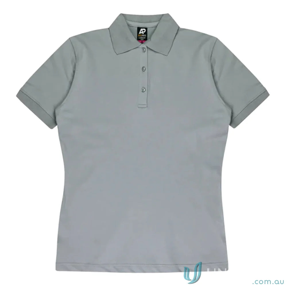 Light gray Claremont Lady Polo with knitted collar, perfect for uniforms and workwear