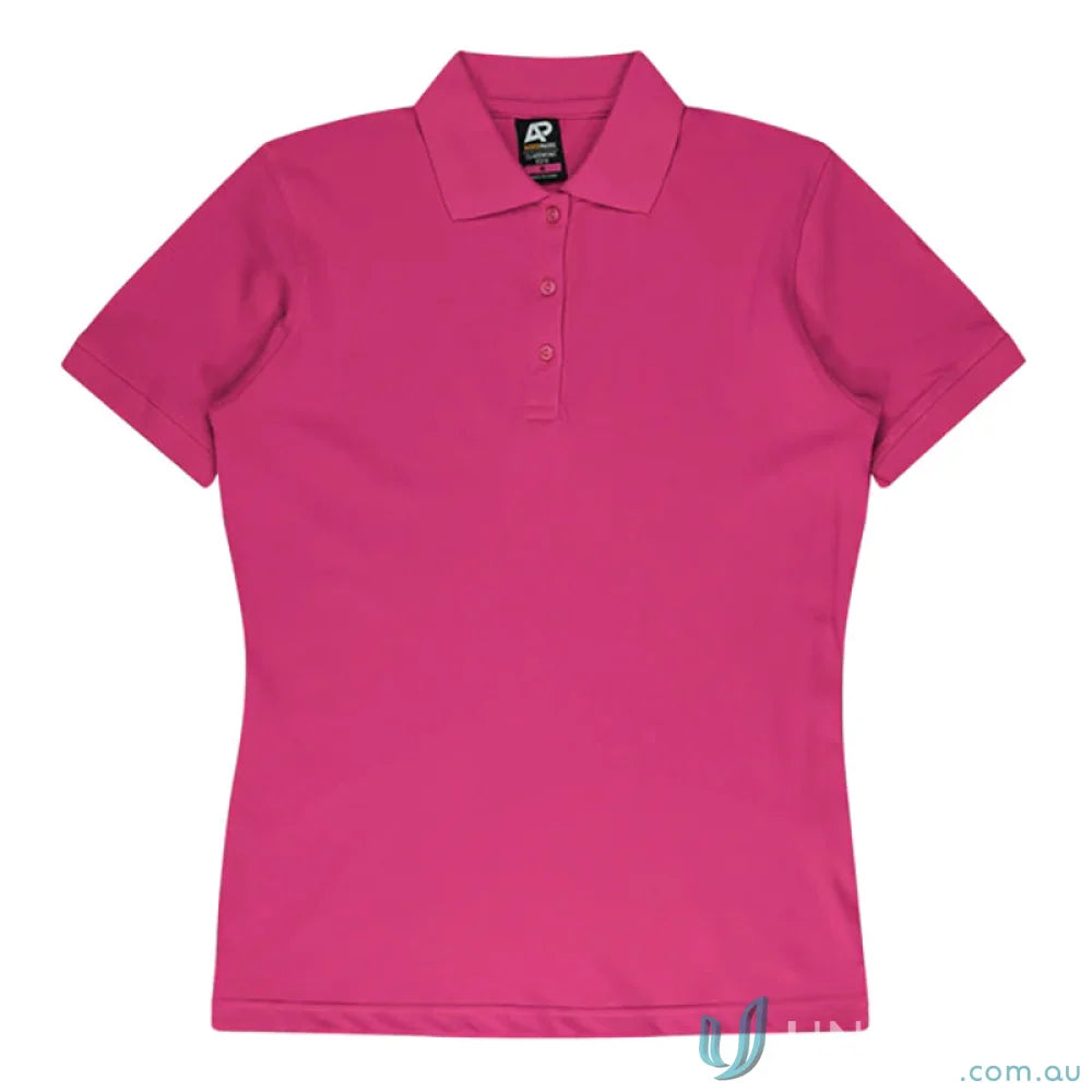 Claremont Lady Polo with knitted collar, perfect for uniforms or workwear in fuchsia