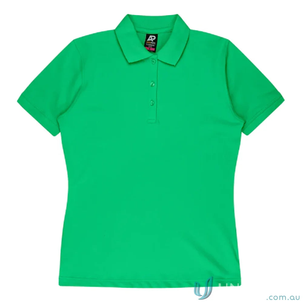 Bright green Claremont Lady Polo with knitted collar, perfect for uniforms and workwear