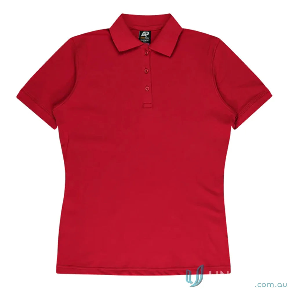 Claremont Lady Polo in bright red with knitted collar, perfect for uniforms or workwear