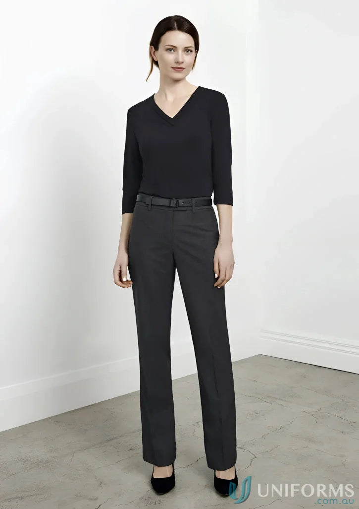 Womens Biz Collection classic flat front tailored pant bs29320 biz with black top and gray pants