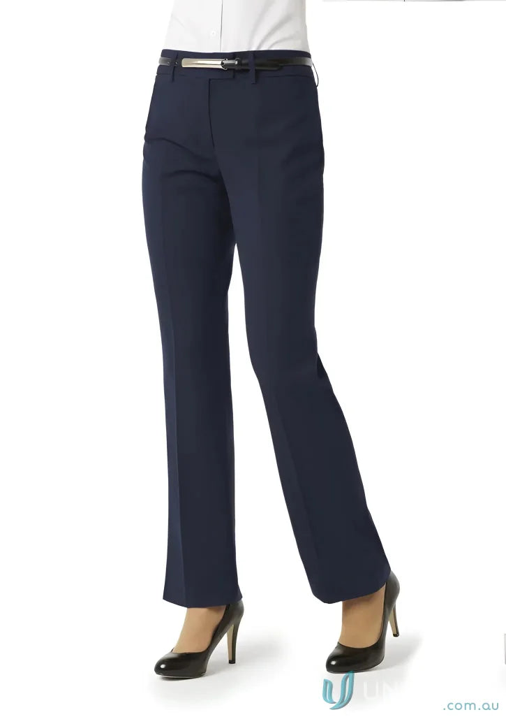 Navy blue classic flat front tailored pant with belt from BS29320 Biz Collection for women