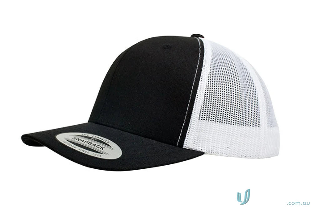 Black and white trucker hat for classic retro workwear and uniforms style