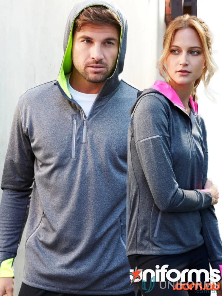 Gray athletic pullovers from CLEARANCE Biz Collection Pace Hoodie with fluoro hood lining
