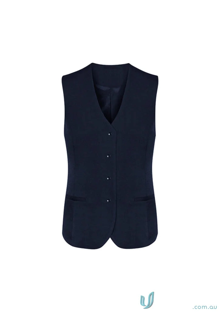 Dark navy blue wool peaked vest with v-neck and buttons from Clearance Comfort Wool