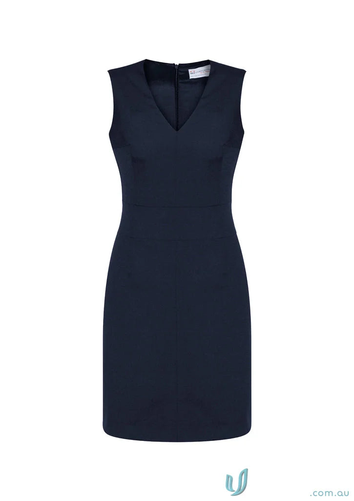 Cool stretch sleeveless navy vneck dress made with bamboo charcoal for effortless style