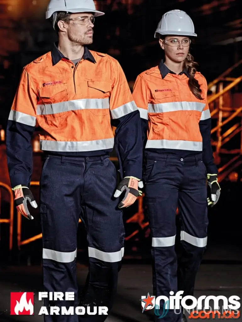 Matching high-visibility taped spliced shirt with stud closures from SYZMIC ZW133 Men’s Fire Armour collection