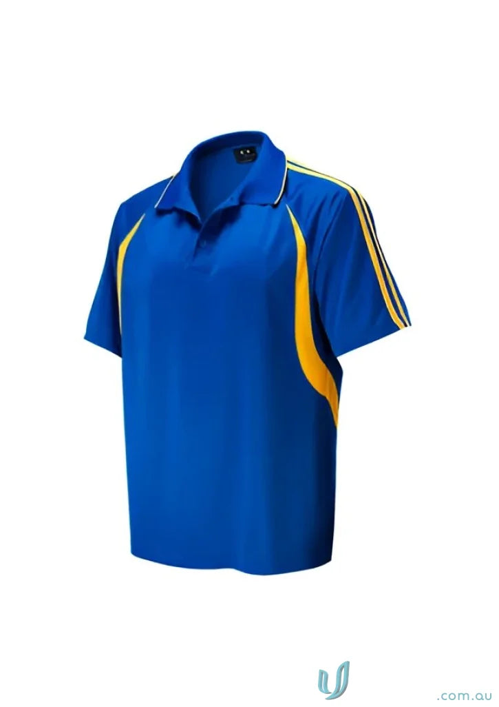 Blue and gold short-sleeved kids flash polo shirt from Biz Collection Kids collection kids flash