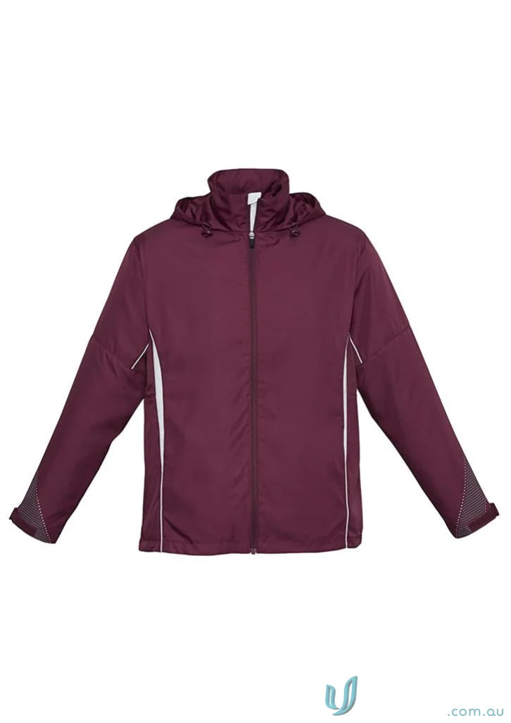 Kids Razor Jacket with maroon hood, white trim, diamond mesh lining, J408K Razor Jacket