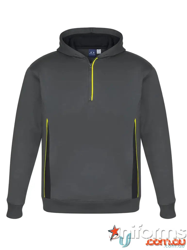 Kids renegade hoodie with gray color and yellow zipper, featuring a mesh-lined hood