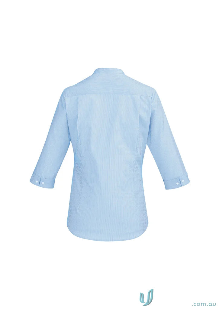 Light blue three-quarter sleeve shirt perfect for uniforms or workwear on sale