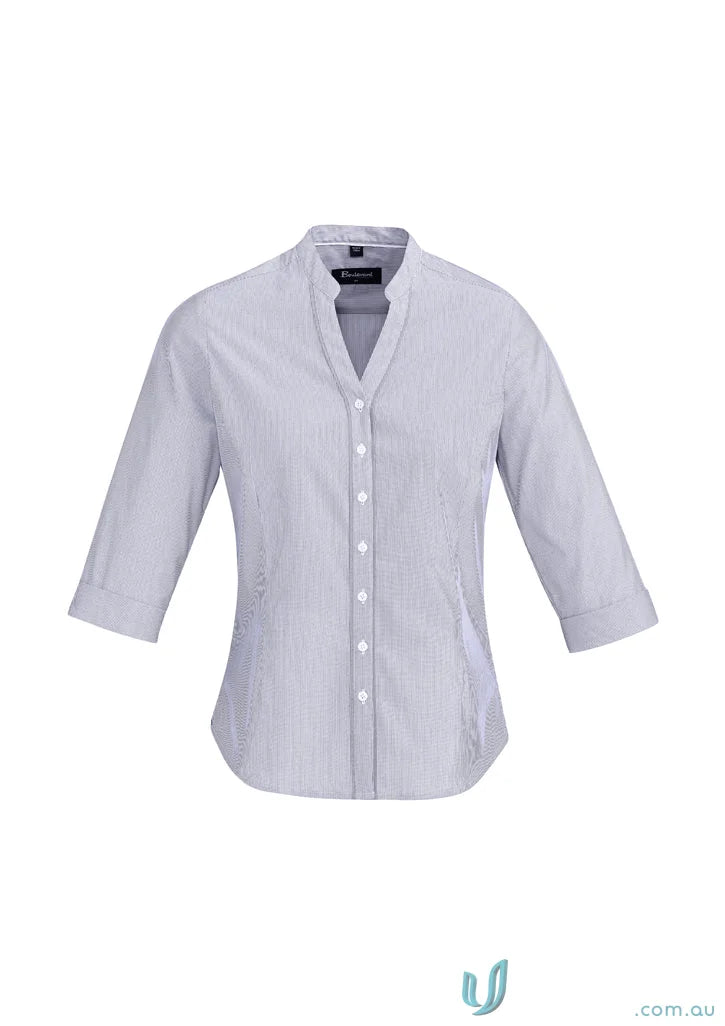 Striped three-quarter sleeve blouse from CLEARANCE Ladies Bordeaux work uniforms or workwear