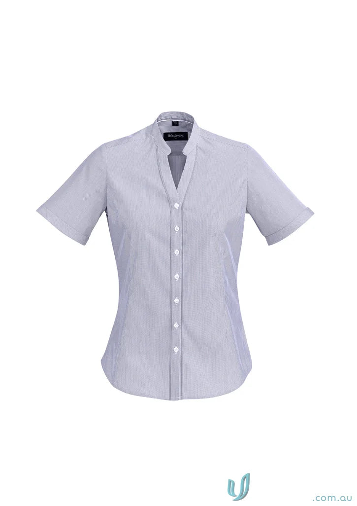 Women’s Bordeaux short-sleeved workwear shirt perfect for uniforms or work uniforms