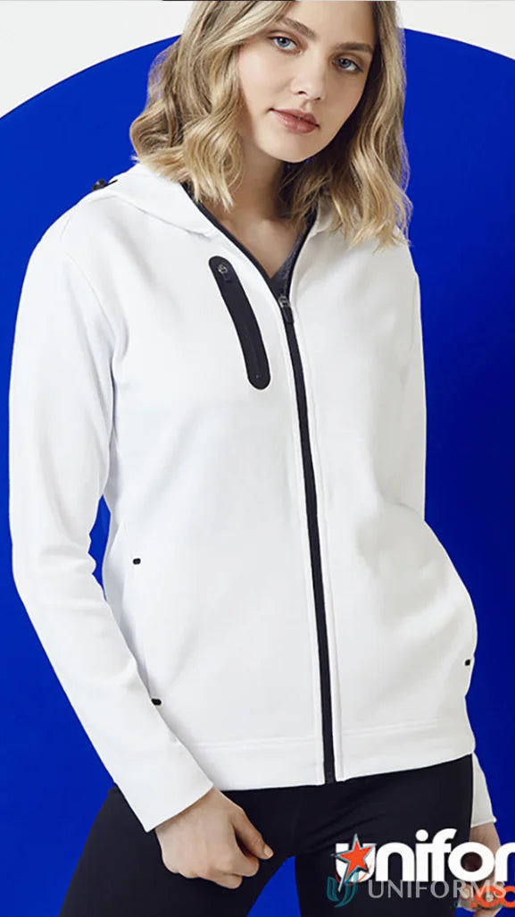 White hooded zip-up jacket from CLEARANCE Ladies Neo Hoodie collection, SW926L Ladies