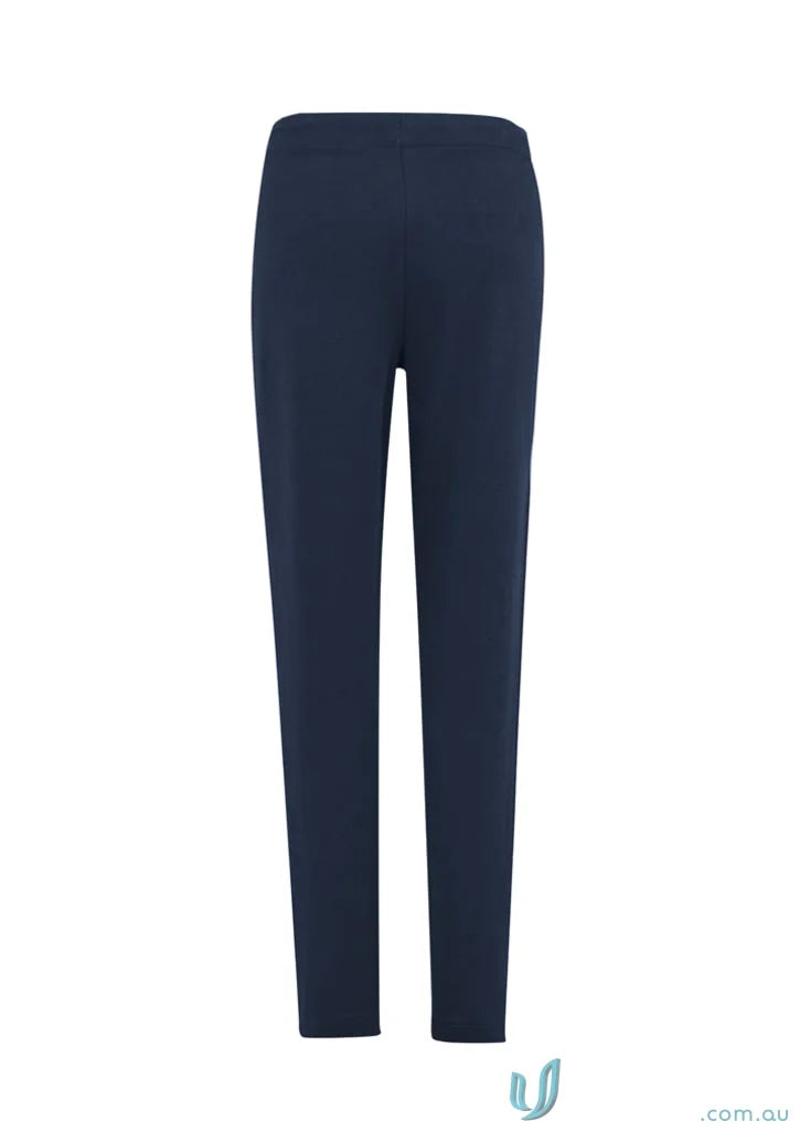 Navy blue women’s neo pant with ankle zips and adjustable waistband for a stylish look