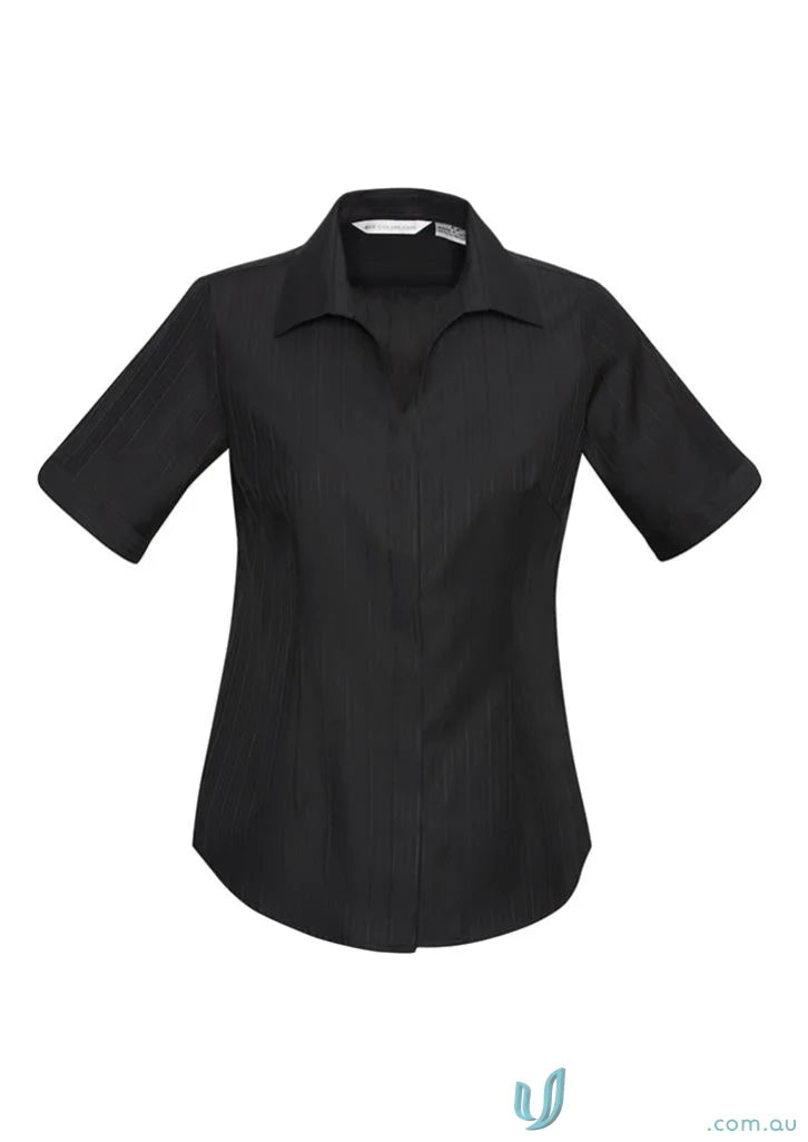 Black short-sleeved collared shirt from Biz Collection Ladies s312ls for Ladies Preston